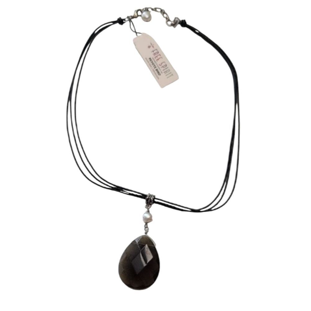 NWT Peyote Bird Santa Fe Smoky Topaz Pendant Necklace Pearl Sterling Silver